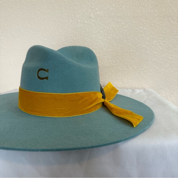 Charlie1horse custom blue hat with yellow ribbon and feather accents size small - Picture 4 of 6